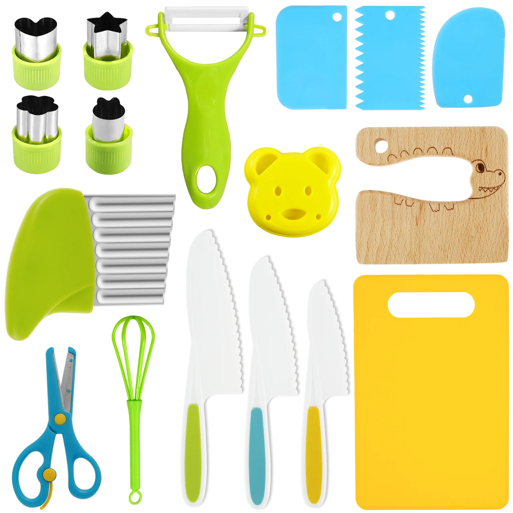 New Kids Cooking Cutter Set Kids Knife Toddler Wooden Cutter Plastic Fruit Knives Crinkle DIY Peeler Tools Kitchen Accessories
