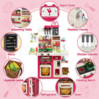 Simulated Kitchen Playset with Lights Sound Spray Steam, Kids Pretend Cooking Toy, Tableware Sink Set, Gift for Boys Girls