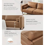 79" Mid-Century Modern Faux Leather Sofa | 3-Seat • Breathable Upholstery • Brown | Living Room/Office/Apartment