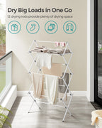 SONGMICS Foldable Clothes Drying Rack, Laundry Drying Rack, Clothes Airer, Steel Frame, 14.6 x 29.5 x 53.2 Inches, Easy Assembly