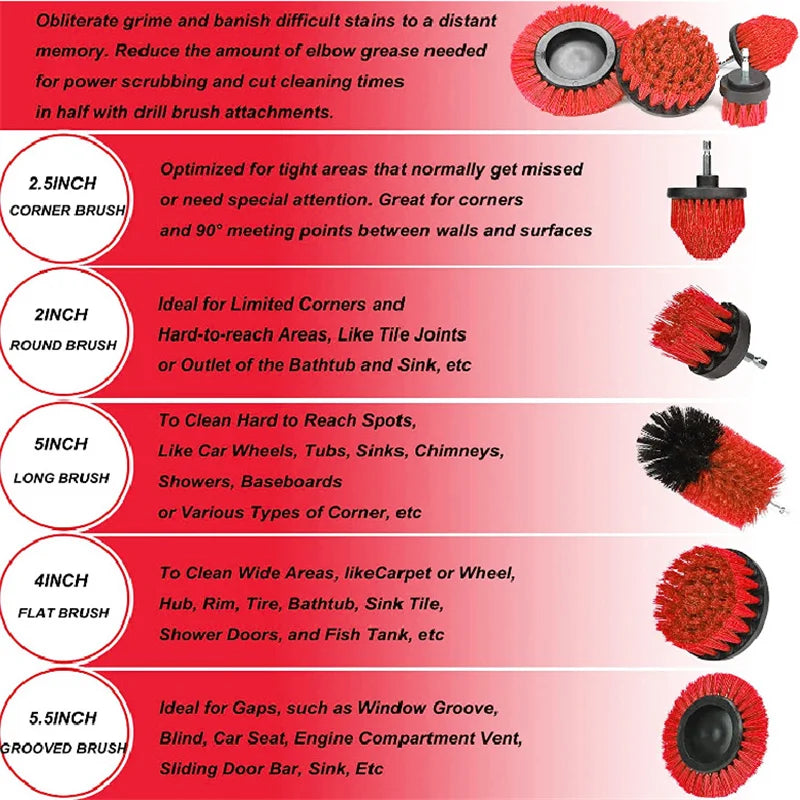 5pcs Multi-Purpose Electric Drill-Brush kit Power Scrubber Brush Car Polisher Kitchen Bathroom Cleaning Kit Toilet Cleaning Tool
