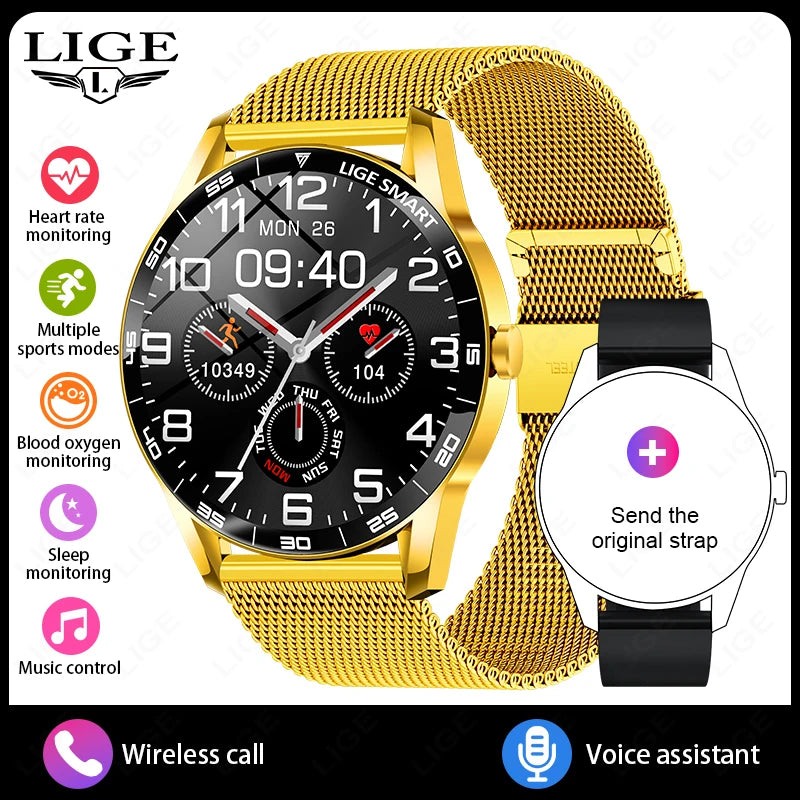 LIGE New Smartwatch Women Men 1.38-inch Smart Watch Message Notification iOS Android Smartwatches Fitness Bluetooth Call Watches