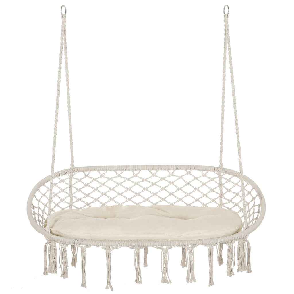 Outside Patio Swing Chair W/ Steel Frame, Built-In Armrests, & Curved Back White