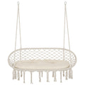 Outside Patio Swing Chair W/ Steel Frame, Built-In Armrests, & Curved Back White
