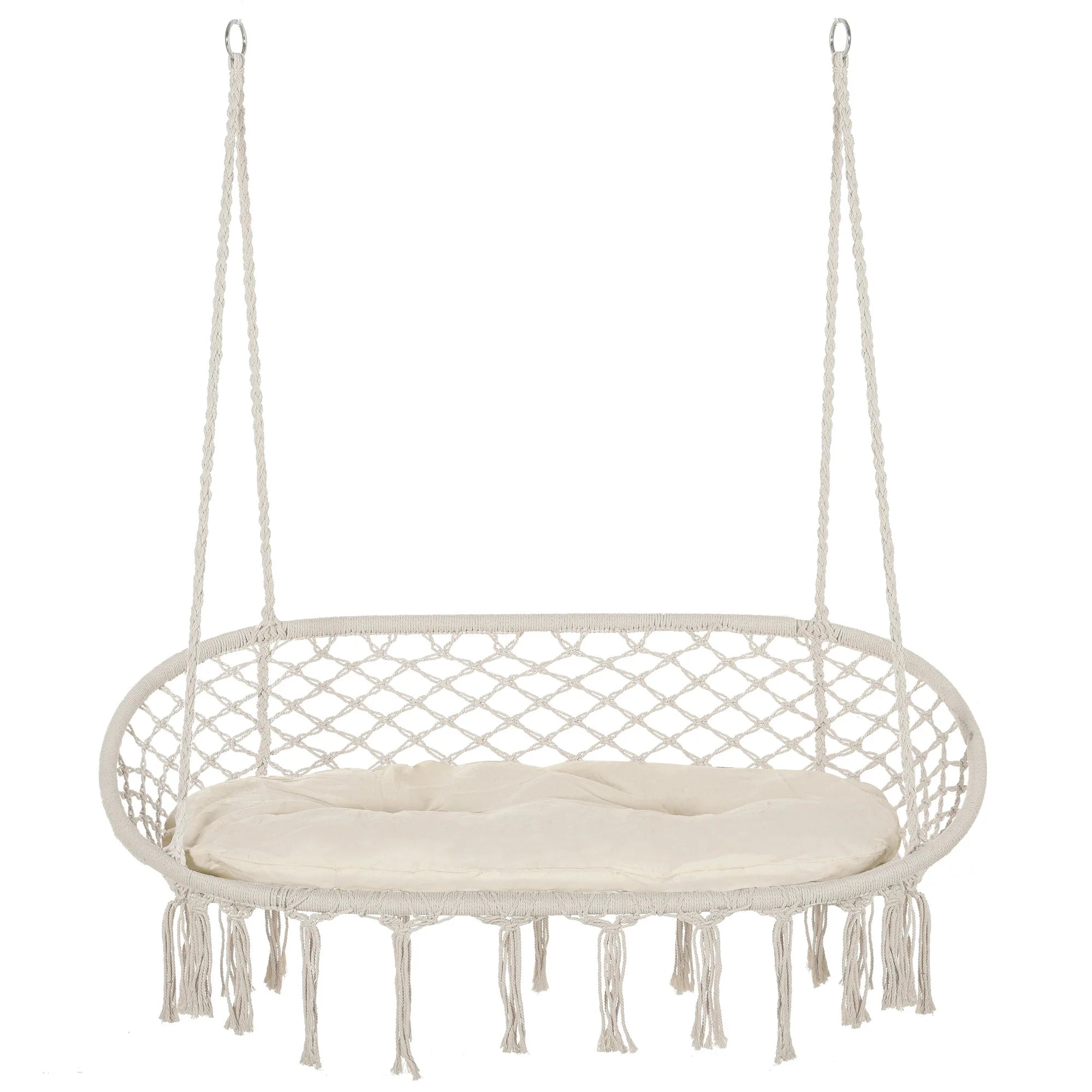 Outside Patio Swing Chair W/ Steel Frame, Built-In Armrests, & Curved Back White