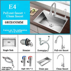 Stainless Steel Kitchen Sink Farm House Above Counter Undermounter Single Bowel Wash Basin with Faucet Drain Kitchen Accessories