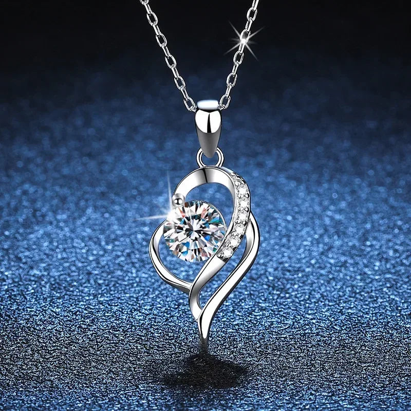 Luxury GRA Certified 1 Carat Moissanite Pendant Necklace for Women Party 925 Sterling Silver Diamond Chain Necklaces