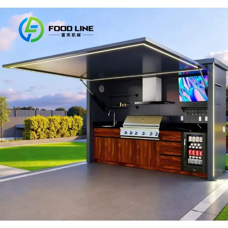 Customized Modern Modular Prefabricated Outdoor Mobile Kitchen Unit Anti Slip Stable Storage Cabinet For Backyard Patio Garden