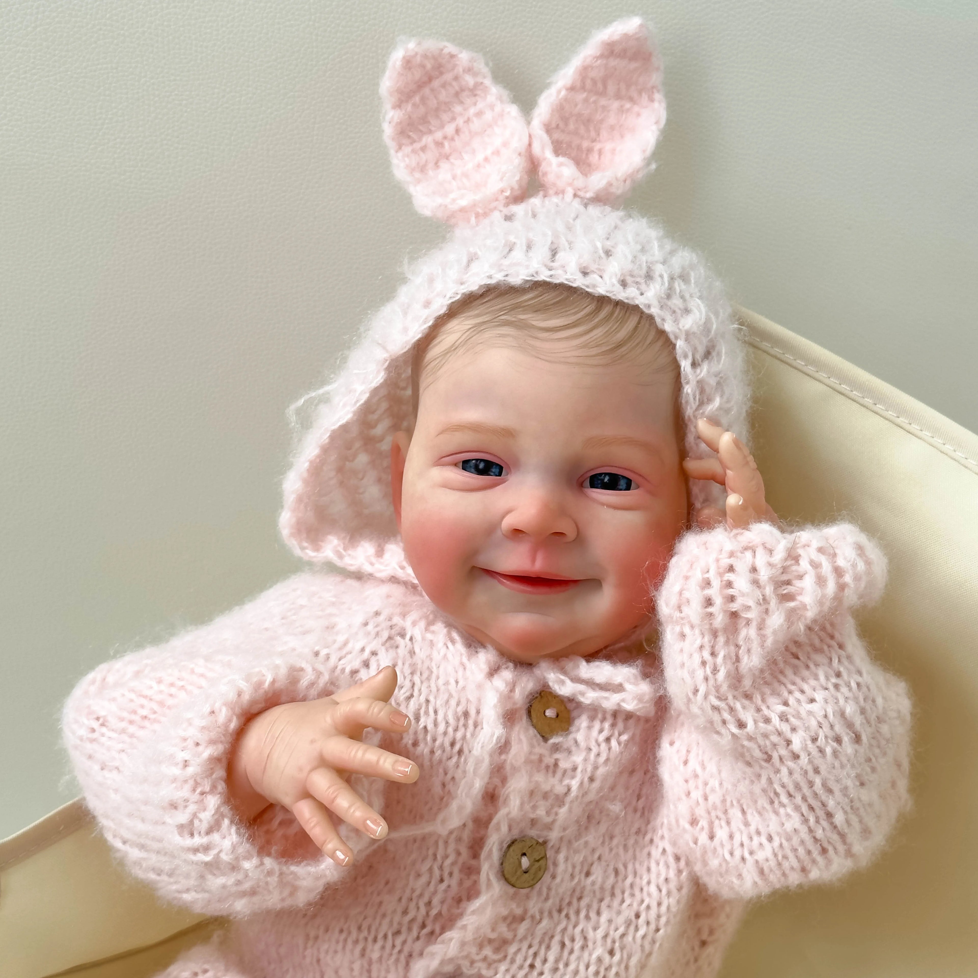 NPK 19inch Sebastia Reborn Baby Doll Already Painted Finished Awake Newborn Baby Size 3D Skin Visible Veins Collectible Art Doll