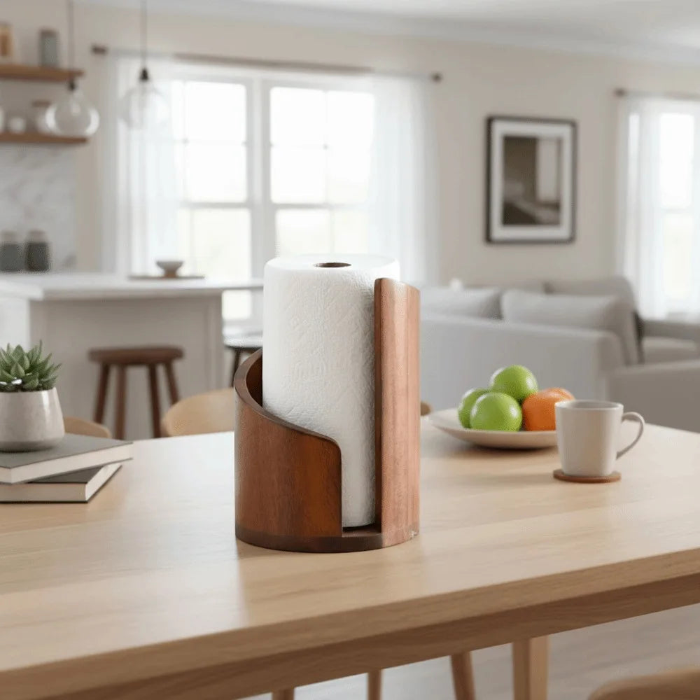 Wooden Kitchen Paper Towel Holder Freestanding Countertop Napkin Roll Organizer for Dining Room Decorative Tissue Storage Rack