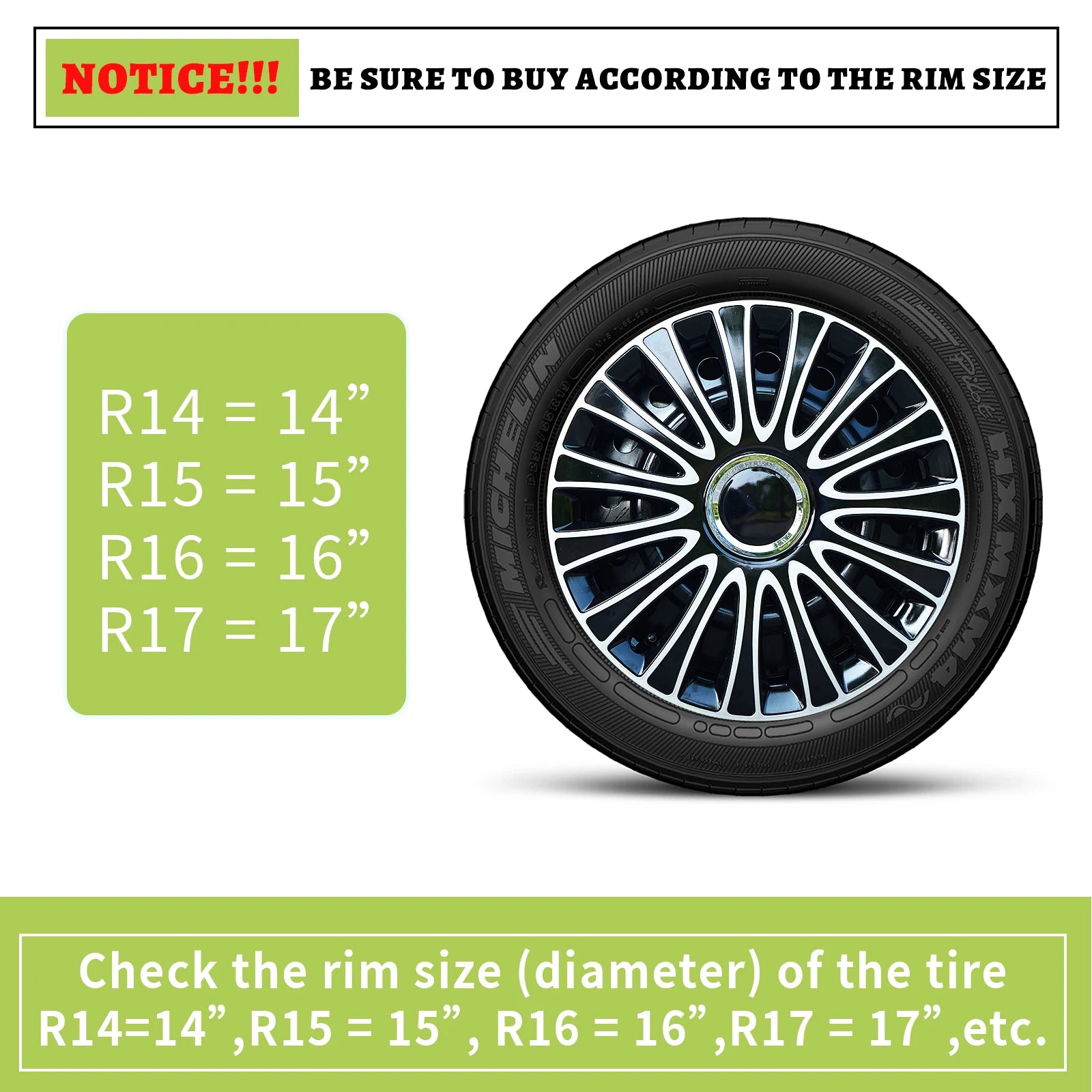15inch Dagger Style Hub Cap Cover for Iron Rim Wheel Cover Set of 4 Steel Wheel Cover Replacement Hubcap for R15 Tire
