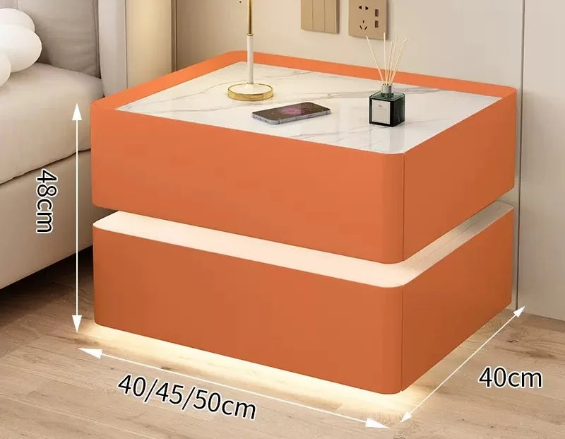 Modern Style Solid Wood Bedside Table with Wireless Charging Smart 2 Drawers Bedroom Nightstands with Lock 40cm
