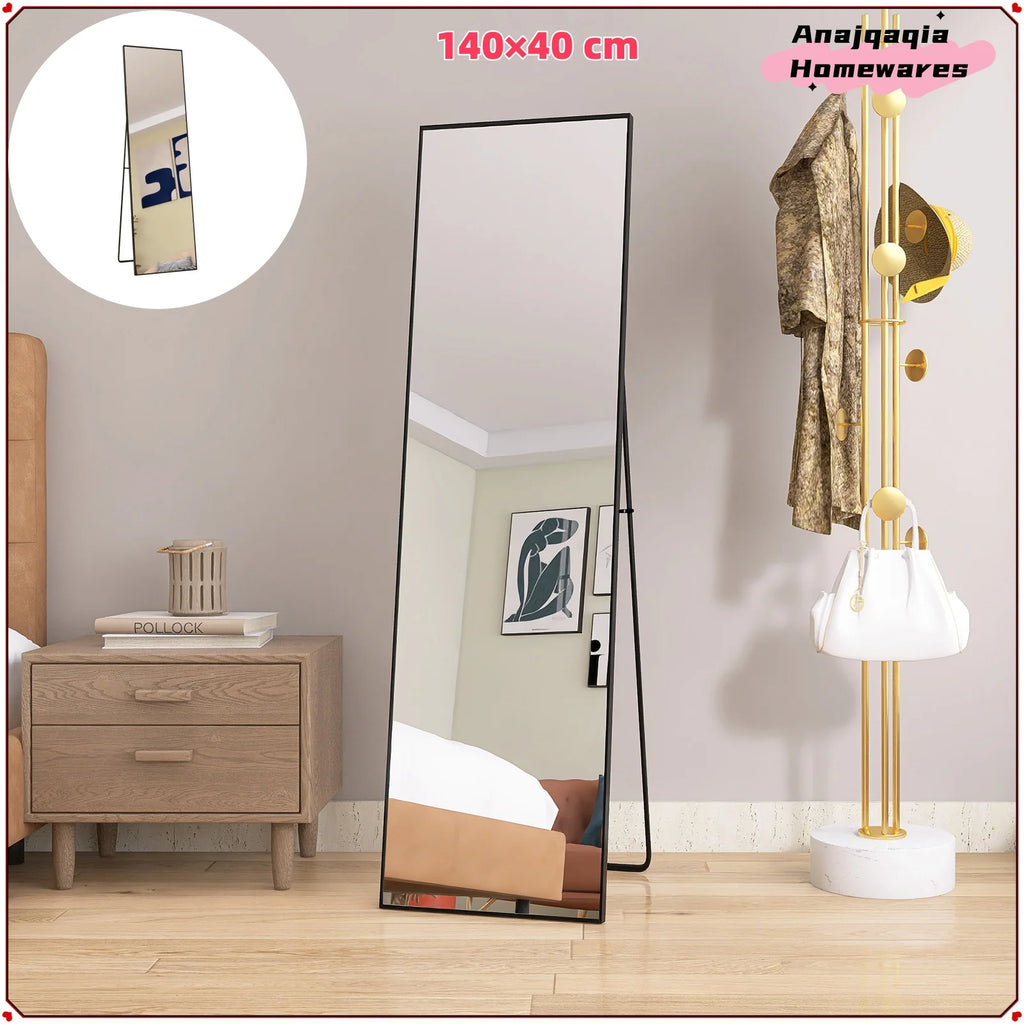 Anajqaqia Full Body Mirror 140×40 cm with Aluminium Frame Metal Stand Standing Mirror, HD Large Wall Mirror for Living Room