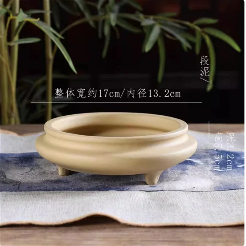 Ceramic Bonsai Pot, Flat Circle Pot, 4 Color,Purple Sand,Round Flower Pot, Home Decoration