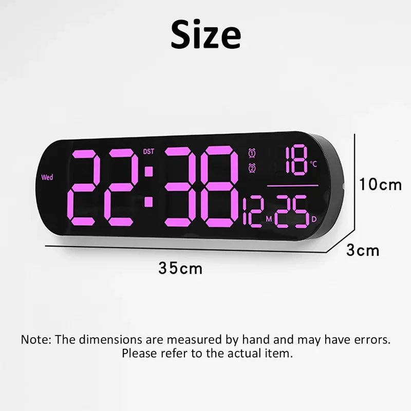 14'' LED Wall Clock Digital  Alarm Clock With Remote Control RGB Ambient Lights Dual Alarm Wall Clock for Living Room Home Decor