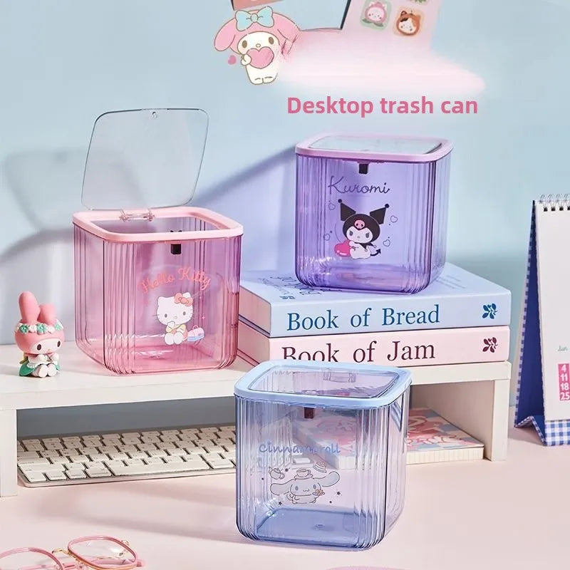 Hello Kitty Cartoon Desktop Trash Can Kawaii Exquisite Creative Home Office Desk Wastebasket Children's Mini Storage Box