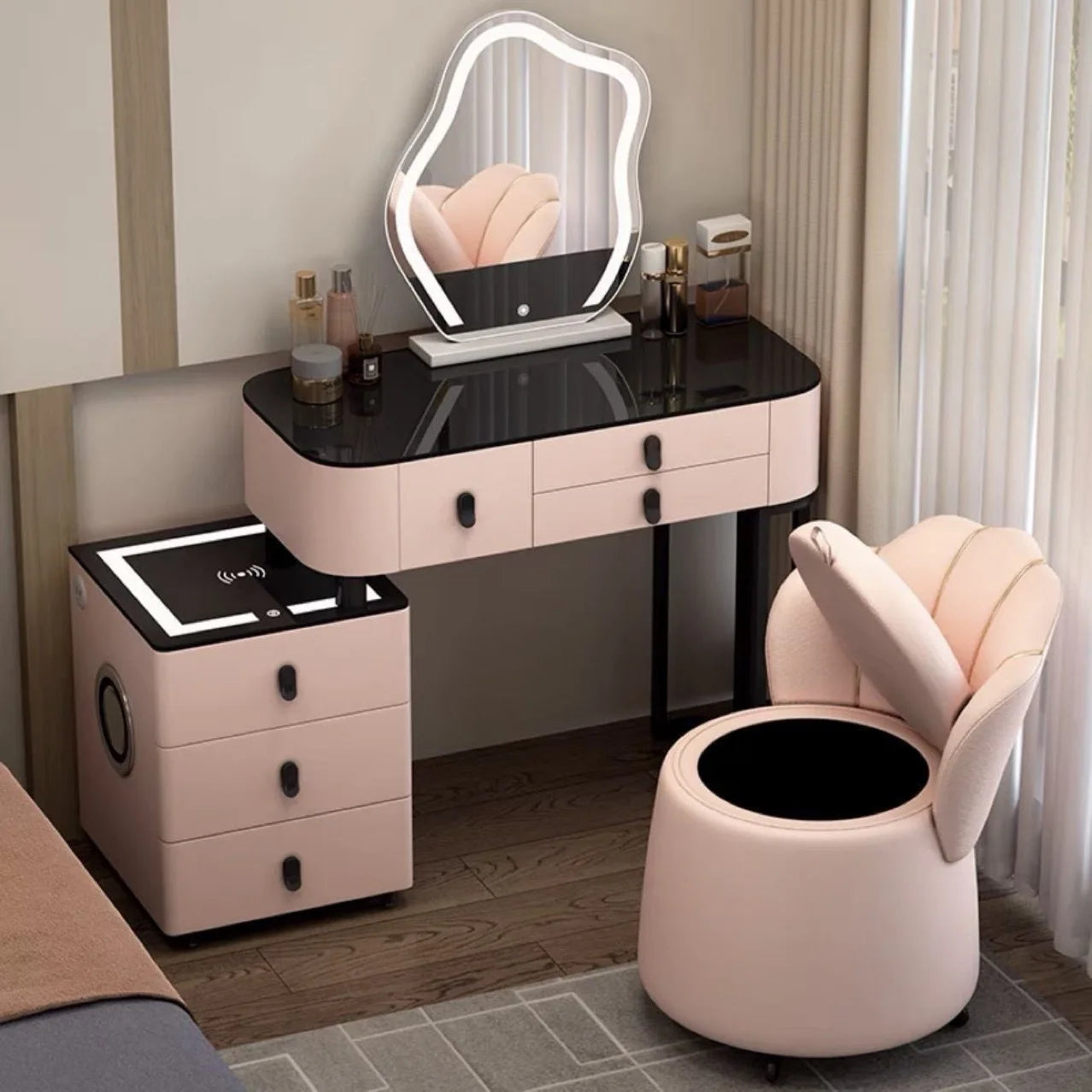 Light Luxury Simple Dresser Bedroom Solid Wood Smart Home Multi-functional Bluetooth Speaker Girls Makeup Table