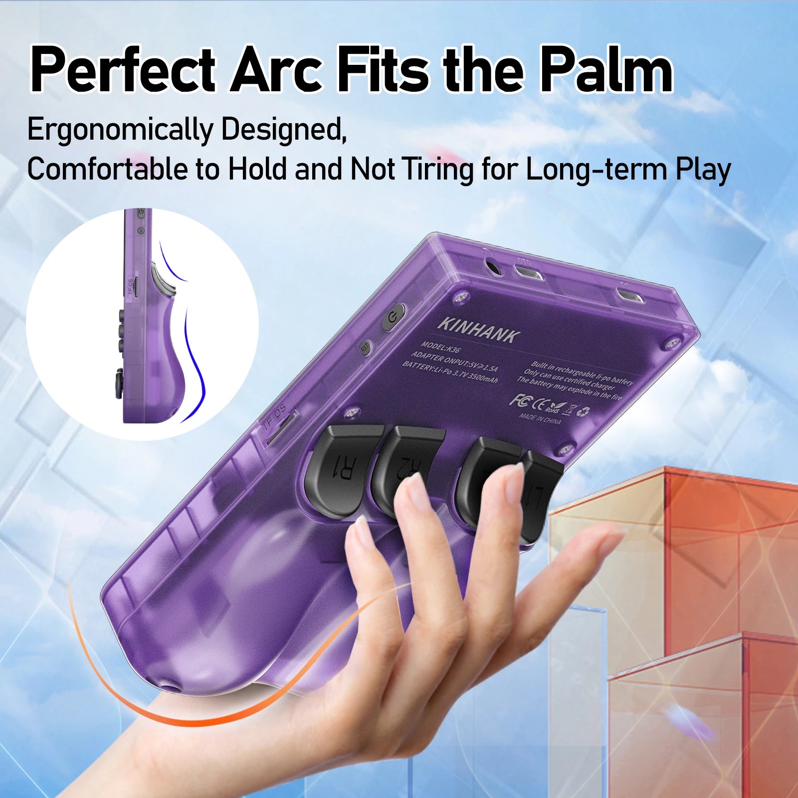 KINHANK Open Source K36 Handheld Game Console 16000 Games Emulator for PS1/PSP/DC/N64/SS 500nit 3.5 Inch IPS Screen