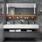 Light Luxury Panel Intelligent Bathroom Cabinet Meuble Rock Salle De Bain Wood Washbasin Double Basin Bathroom Cabinet Home