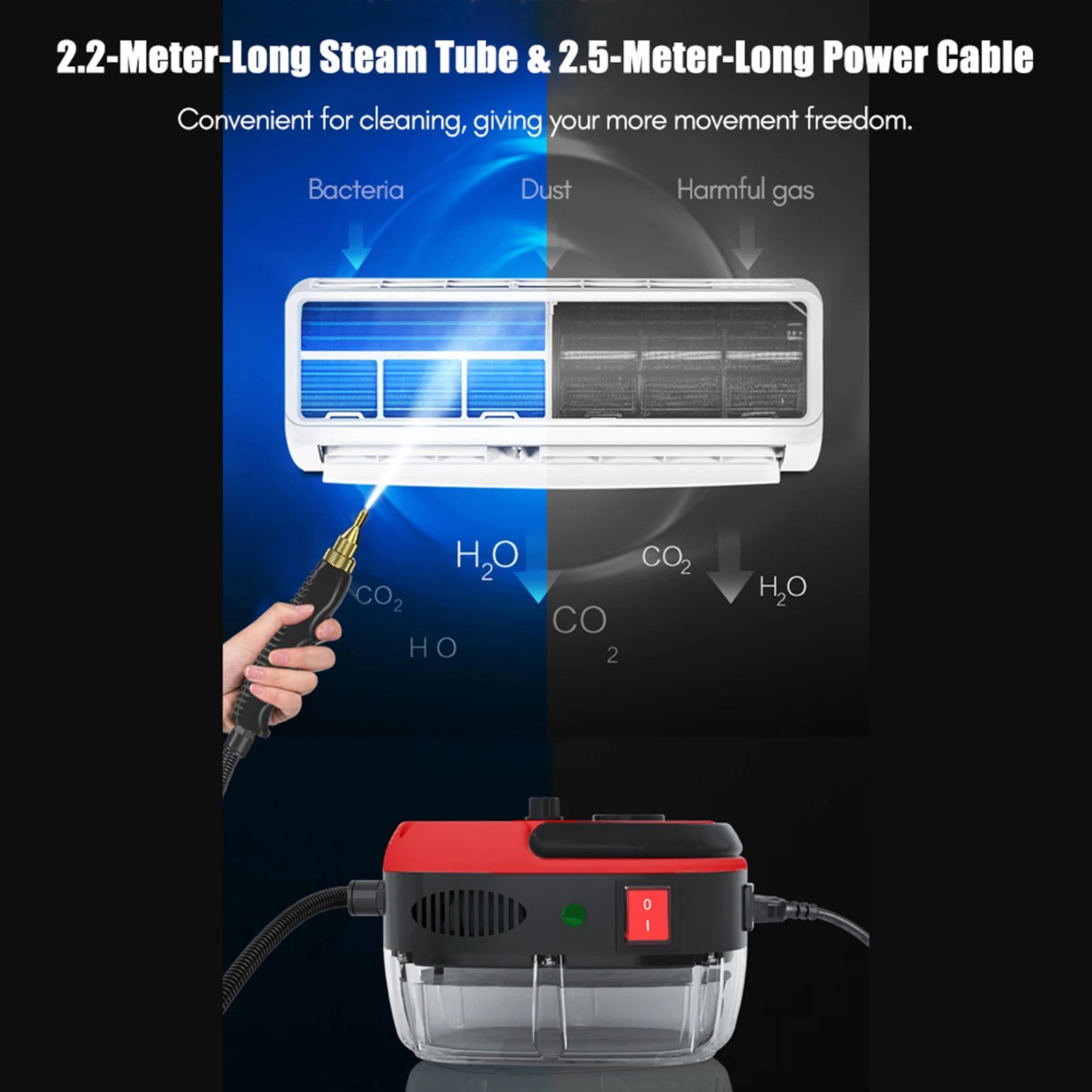 Handheld Steam Cleaner 2500W High Power 6 Speeds Adjustable Practical Steam Cleaner for Kitchen Refrigerator