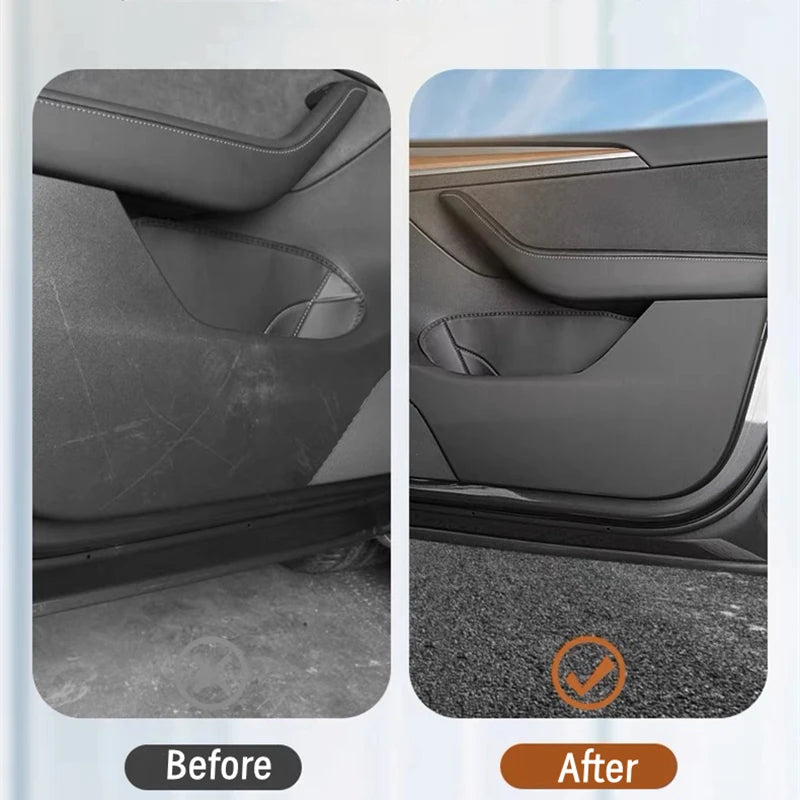 Car Door Anti-Kick Pad For Tesla 2017-2024 Model 3/Y Leather Sticker Trim Side Door Sill Protector Cover Car Interior Decoration