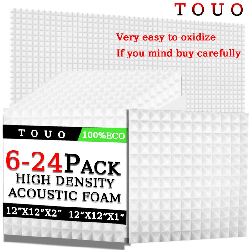 TOUO 6/12/24 Pcs Pyramid Acoustic Foam Sound Absorbing Studio Acoustic Treatment Noise Insulation For Walls Acoust Insulation