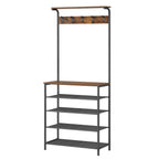 VASAGLE coat rack, dresses stand, wardrobe with 5 double hooks, shoe rack with 5 levels, one shelf on top