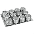 Kitchen Counter Seasoning Jar Set, 12 Piece Metal Jars with Clear Top Window, Base Tray and Daily Cooking Access for Home B03E