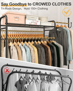 3-In-1 Clothes Racks For Hanging Clothes With Coat Rack, Heavy Duty Clothing Rack With Shelves Load 620Lbs, Portable Garment