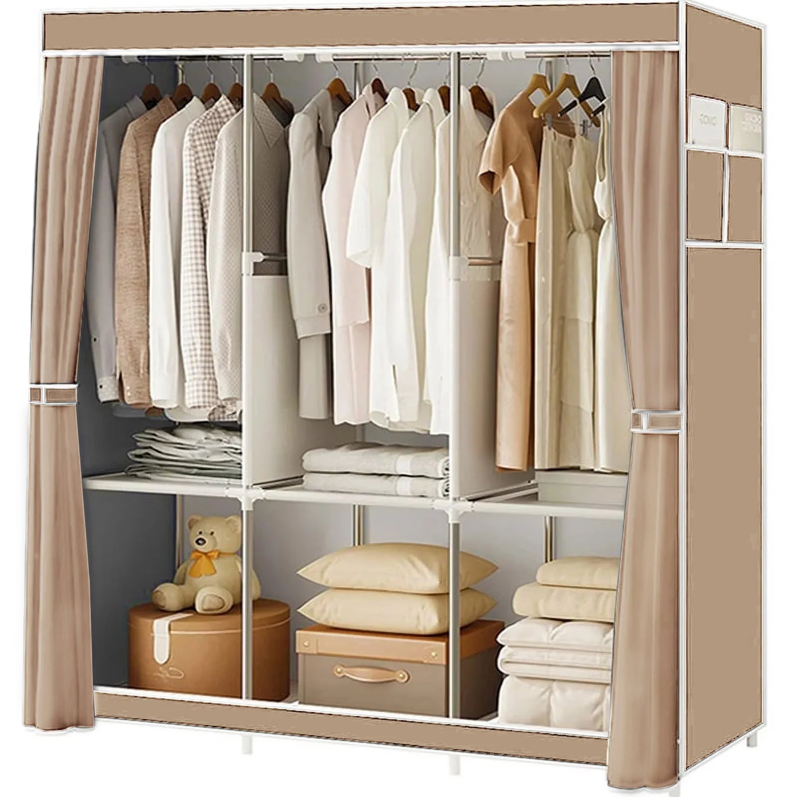 Closet Wardrobe Portable Organizer Storage Rack Clothes Shoe Clothing Shelf Dustproof Non-woven Fabric Quick and Easy to Assembl