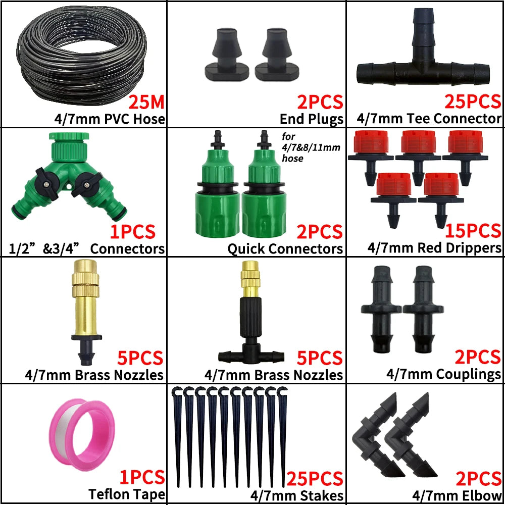 Oasis 5-50M Garden Micro Drip Irrigation Automatic Watering System Kit Controller DIY Mist Spray Cooling for Potted Plants Tools