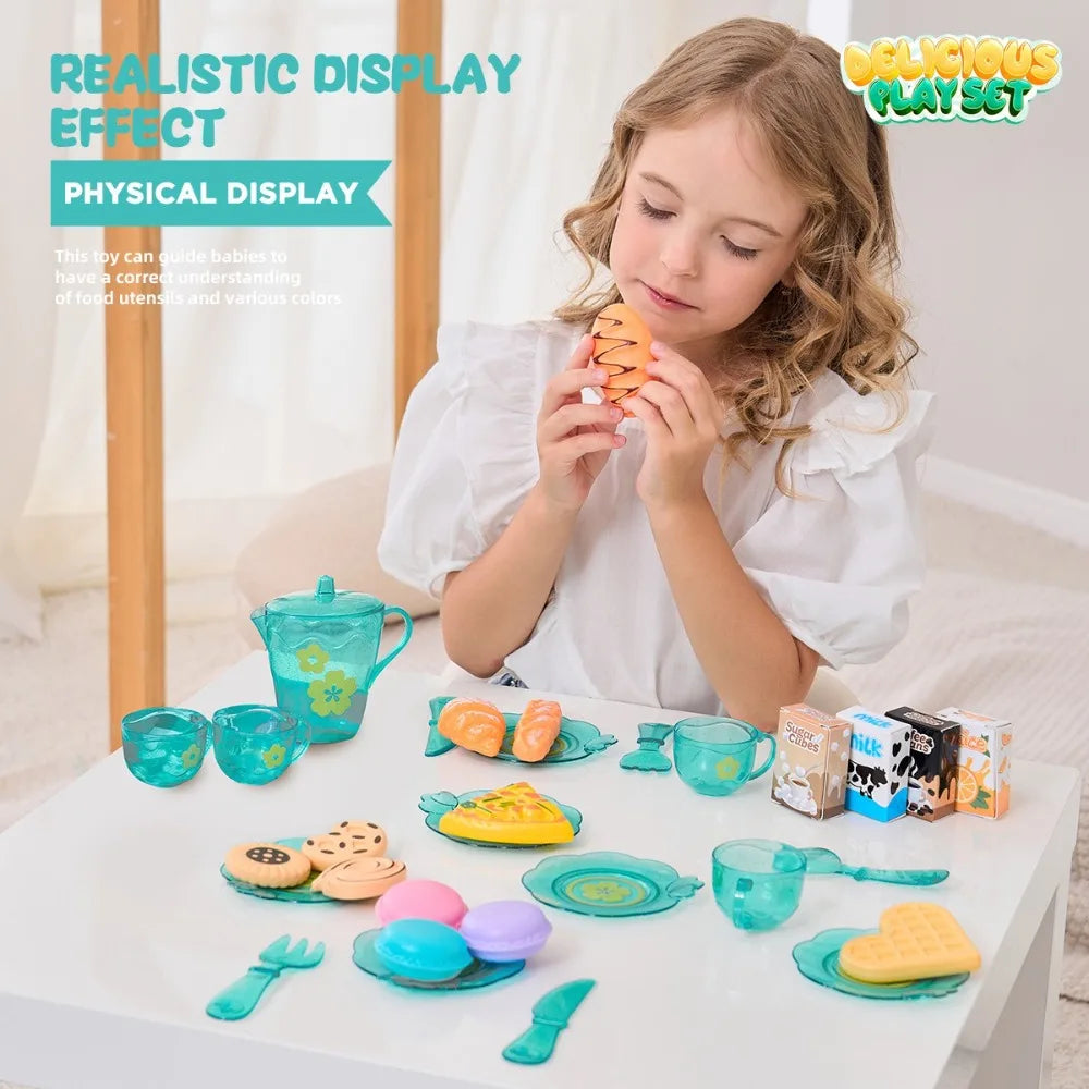 Tea Time Playset Simulated Kitchen Playset Table Snack With Storage Case Pretend Cooking Montessori Interactive