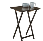 Indoor Folding Table Set of 4 in Walnut L19 x W15 x H26 inches. 4 Tables+1 Rack Stand.