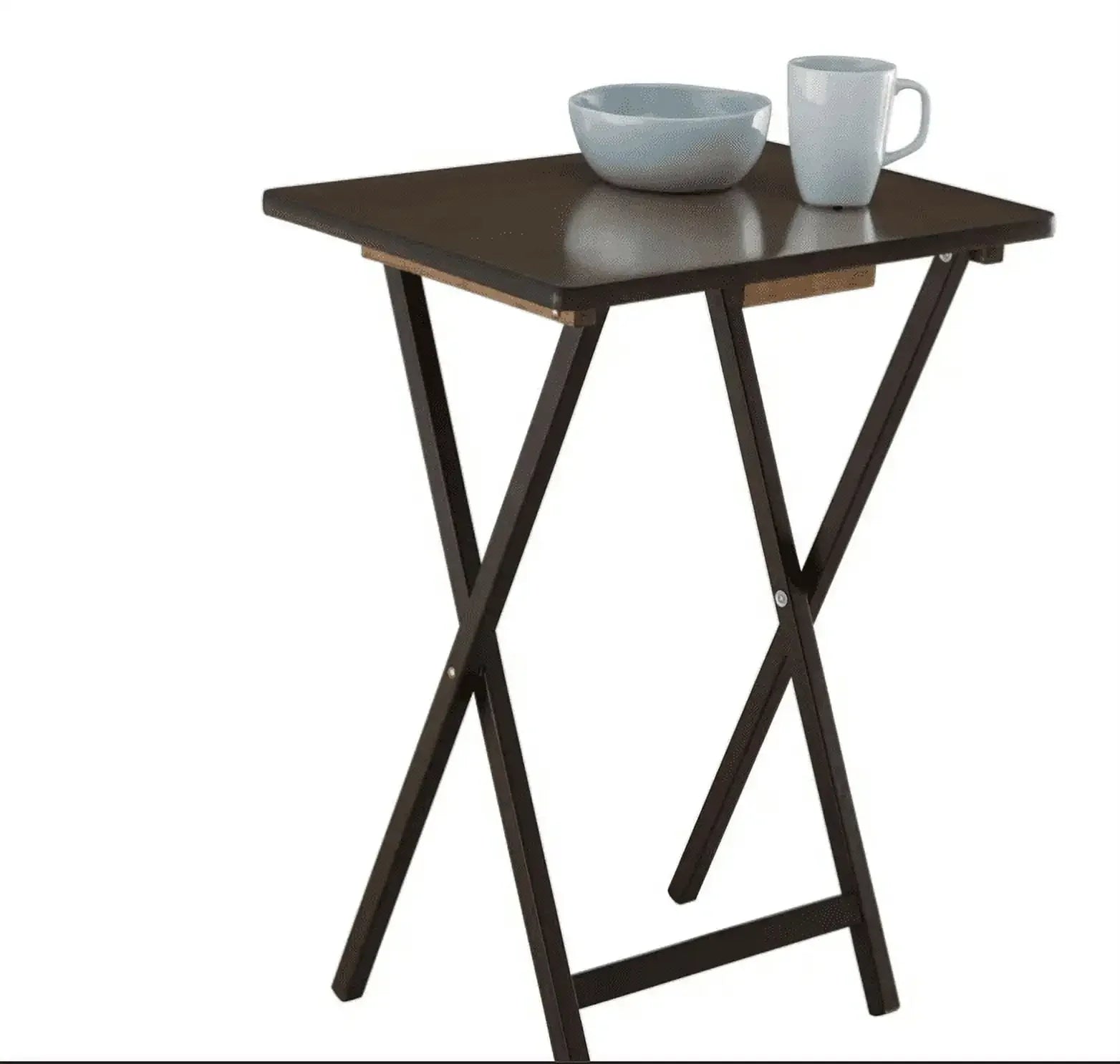 Indoor Folding Table Set of 4 in Walnut L19 x W15 x H26 inches. 4 Tables+1 Rack Stand.