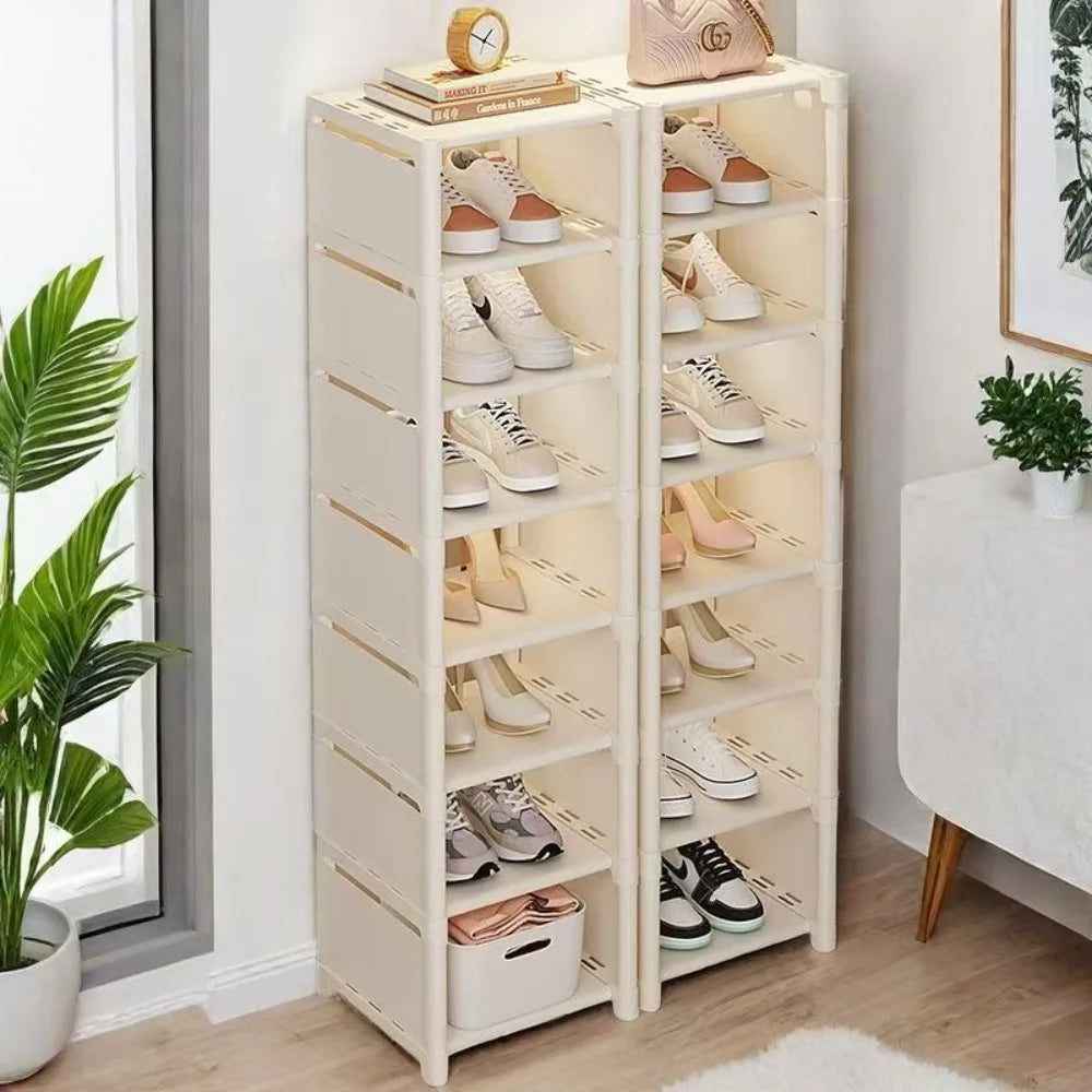 Household Metal Shoe Rack Multi-Layer Stackable Adjustable Simple Shoe Cabinet with Compartment Cloth for Wall Corner Entrance
