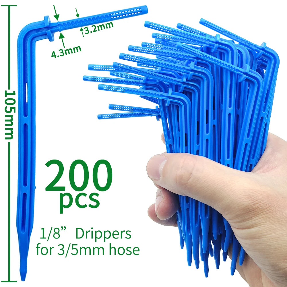 WUJIE 50-1000PCS 1/8'' Green Drippers 3/5mm Bending Arrow Emitters Garden Potted Irrigation Watering Micro Drip System Fittings