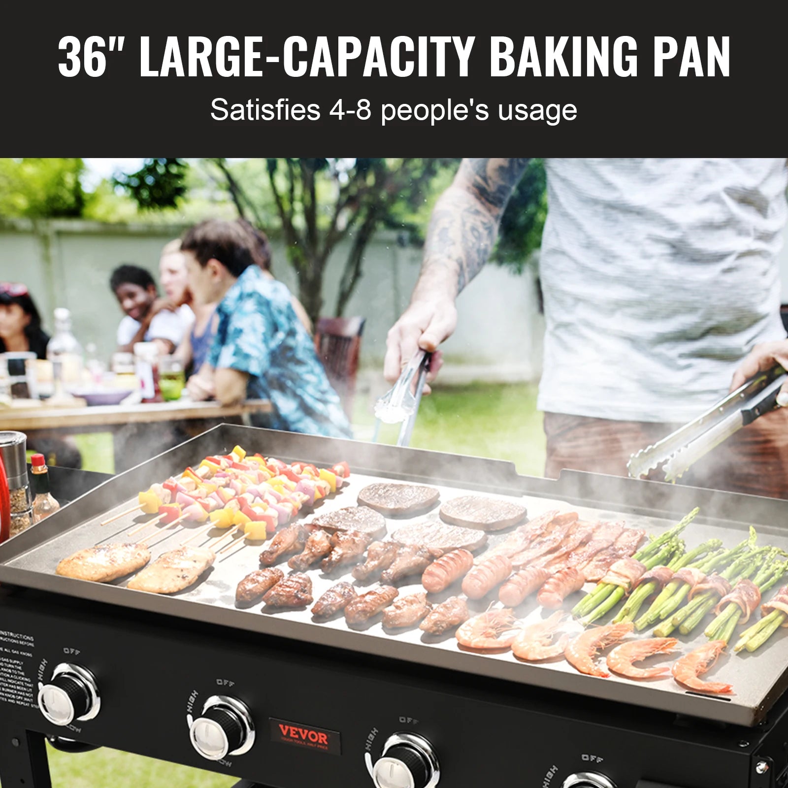 VEVOR 4 Burners 36inch Gas Powered Grill Propane Gas BBQ Grill with Side Shelves BBQ Grill Cooking Station for Camping Parties
