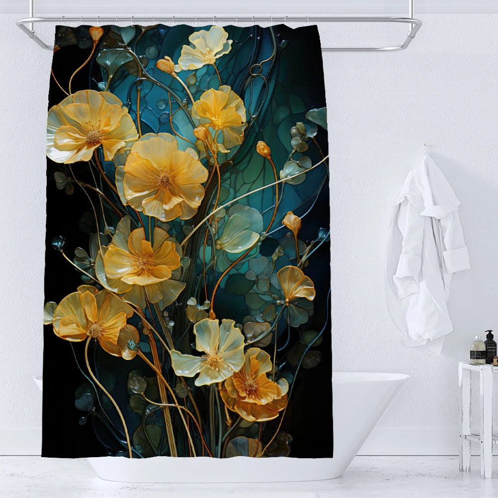Art Watercolor Flowers Shower Curtain Print Modern Nordic Minimalist Polyster Fabric Home Decor Bathroom Curtains with Hooks