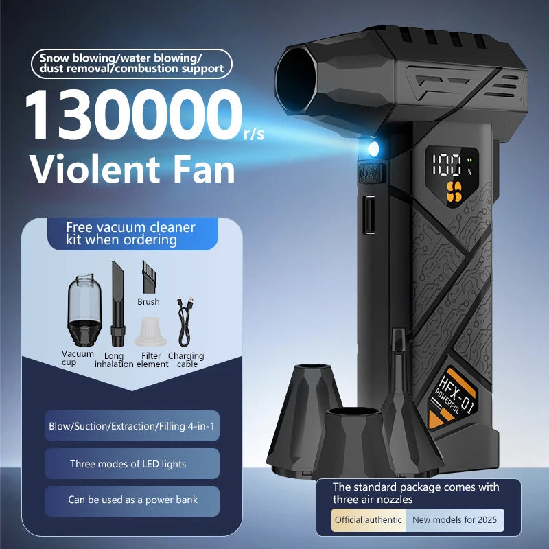 130000RPM Turbo Jet Blower LED Lighting 130000RPM Air Blower Brushless Motor Turbo Fan Wind Speed 8000mAh Battery Strong Breeze