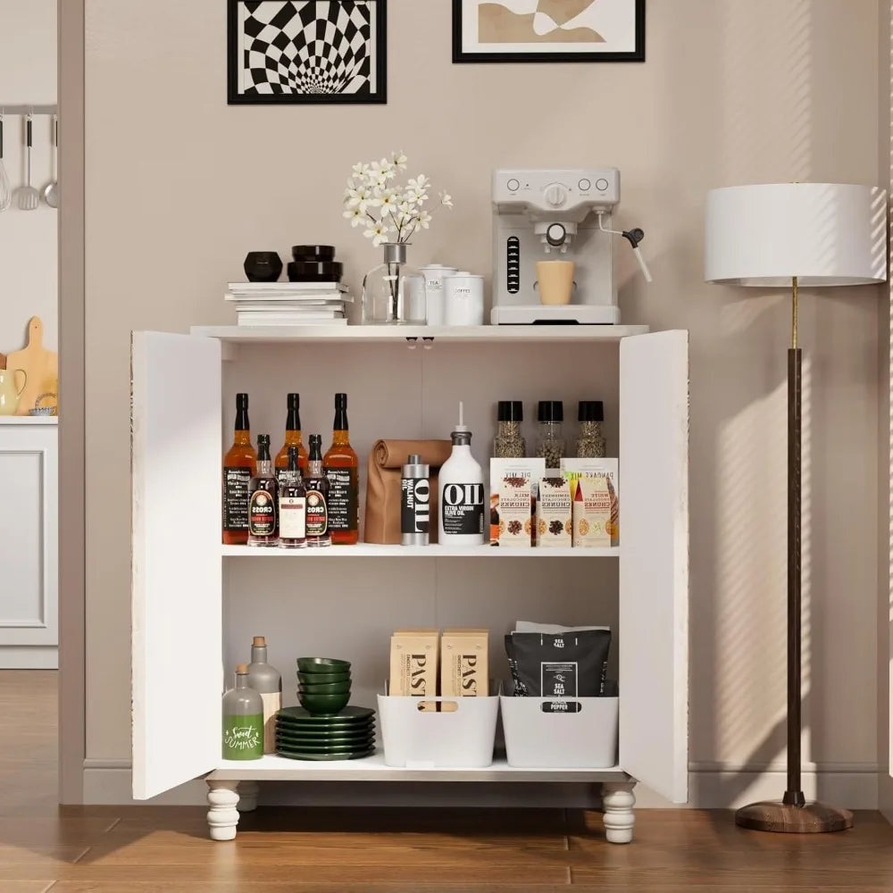 32" W Sideboard Buffet Cabinet with Storage, Accent Cabinet with 2 Push-to-Open Magnetic Doors, Vintage MDF Buffet Table for Li