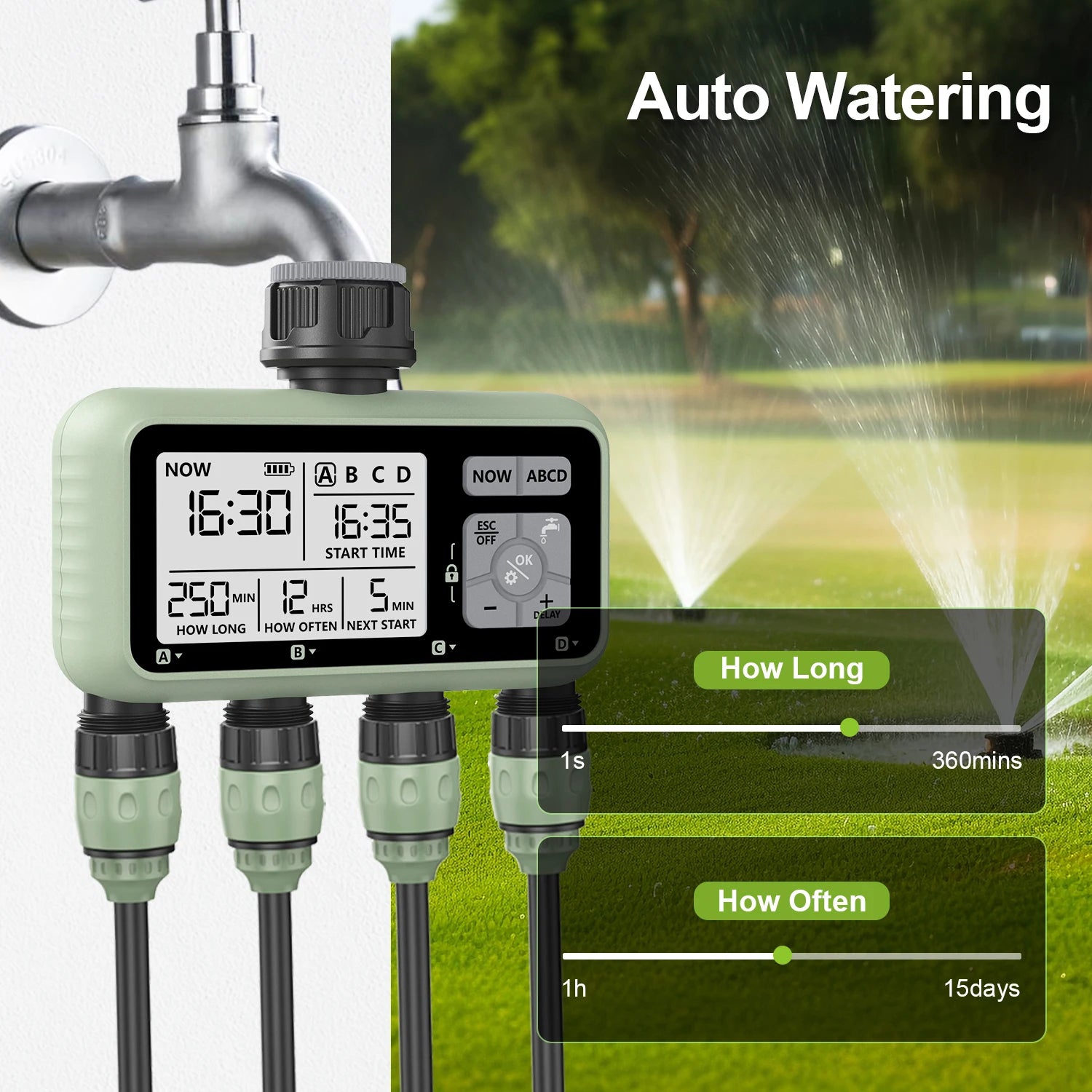 Eshico 4-Outlet Water Timers Multifunctional Sprinklers Multi Caliber Adaptation Convenient Installation Youngs Garden Tools