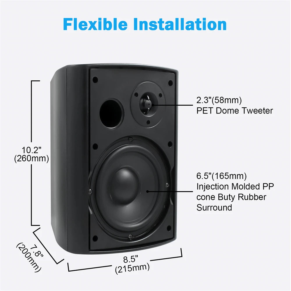 Herdio 6.5‘’ 2PCS Wall Mounted Speaker 400W Passive Outdoor ABS Material Speaker System Applicable To living Room Garage Patio