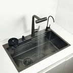 kitchen sink waterfall faucet honeycomb anti-scratch nano technology left drain Stainless Steel sinks 4 function kitchen faucet
