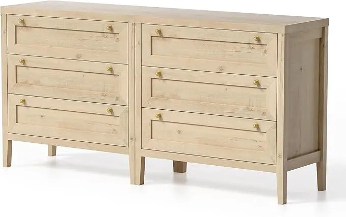 3 Drawer Dresser Set of 2 for Bedroom, Modern Chest of Drawers with Golden Handles, Wood Tall Nightstand,Natural Oak