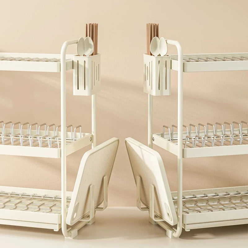 Stainless Steel Anti-Slip Kitchen Storage Rack Modern Countertop Dish Drainer & Utensil Organizer - Space Efficient Solution