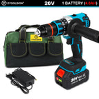 20V 13mm Brushless Impact Drill 20 Torque 120NM Cordless Impact Drill Screwdriver Drill Ice Drill Electric Drill Li-ion Battery