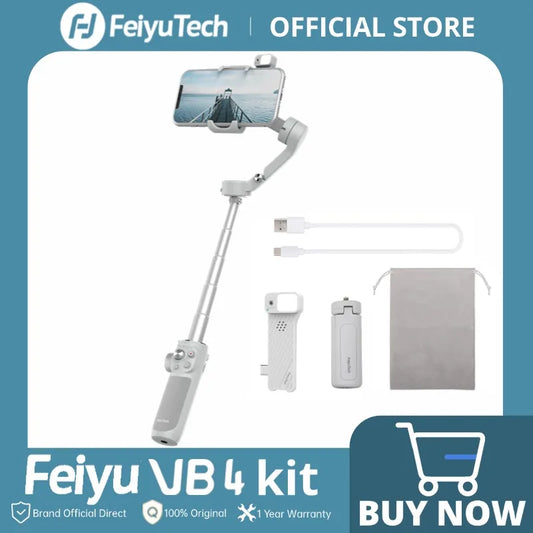 FeiyuTech VB4 Kit Smartphone Gimbal Stabilizer with AI Tracking & Integrated Fill Light, 216mm Extension Rod, for iPhone/Android