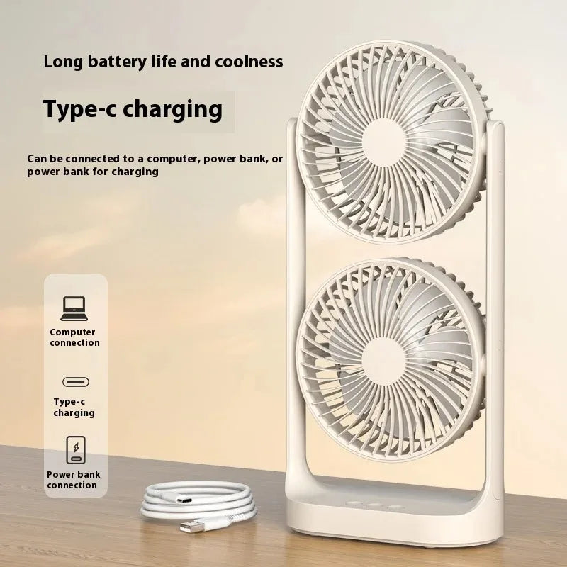 Quiet Desktop Twin Fan: 360°Flexible Rotation, Type C Charging, Multi