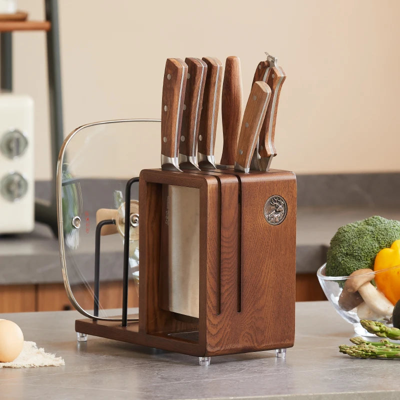 Multi-Function Knife Rack, Kitchen Cutting Board Stand, Knife and Board Storage Holder, Pot Lid and Chopstick Organizer