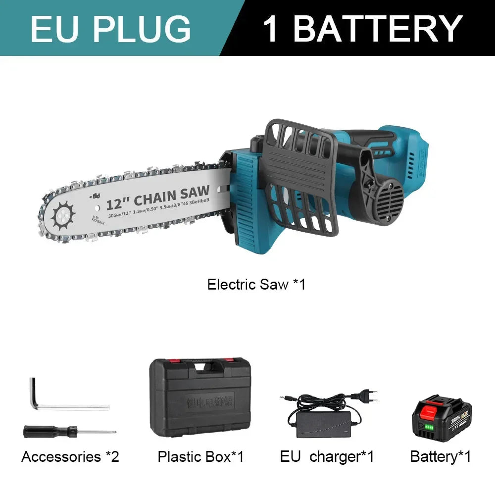 12 Inch Cordless Brushless Electric Chainsaw 18000RPM  Rechargeable Garden Wood Cutting Logging Saw For Makita 18V Battery Pin